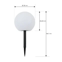 Lindby LED-solcellelampe Lago, Ø 25 cm, globus, jordspyd, hvit