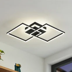 Lindby LED-taklampe Fjardo, kantet, svart, CCT, fjernkontroll