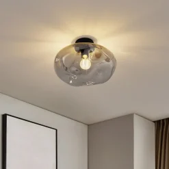 Lindby Lelia taklampe, røykgrå, glass, Ø 35 cm