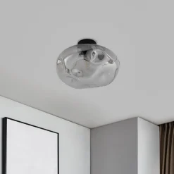 Lindby Lelia taklampe, røykgrå, glass, Ø 35 cm