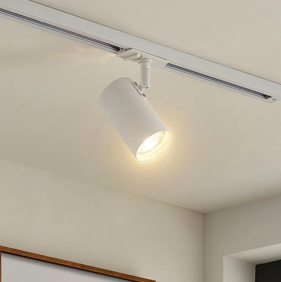 Lindby Linaro skinnespotlight, GU10, Ø 6 cm, hvit, 1-faset