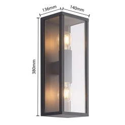 Lindby Peldar utendørs vegglampe, klar, 2 lyskilder, 38 cm, metall