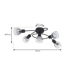 Lindby Pendura taklampe, 5 lyskilder, svart, glass
