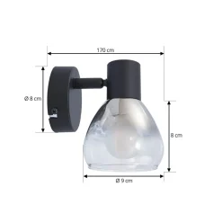 Lindby Pendura vegglampe, Ø 9 cm, svart, glass