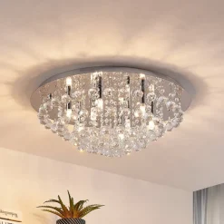 Lindby taklampe Antonino, 8 lyskilder, krom, krystall, 55 cm