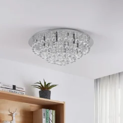 Lindby taklampe Antonino, 8 lyskilder, krom, krystall, 55 cm