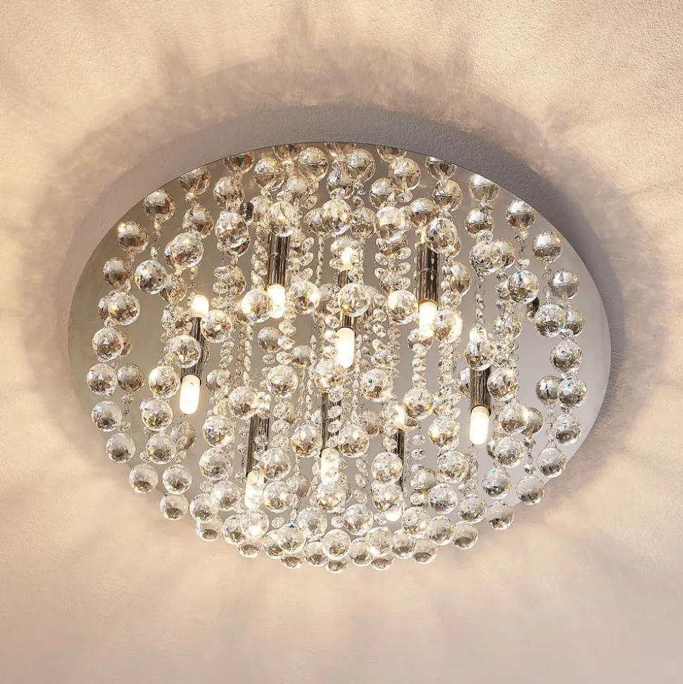 Lindby taklampe Antonino, 8 lyskilder, krom, krystall, 55 cm