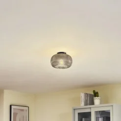 Lindby taklampe Hildur, Ø 25 cm, røykgrå, glass