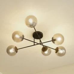 Lindby taklampe Isamer, røykgrå, Ø 80 cm, kuppel