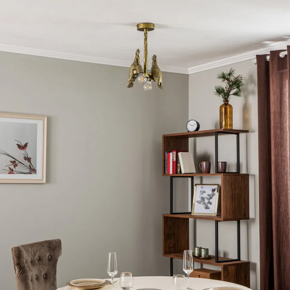 Lindby taklampe Nirvathia, papegøyer, messingfarget