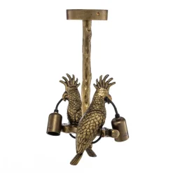 Lindby taklampe Nirvathia, papegøyer, messingfarget