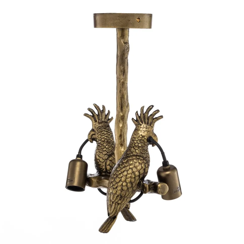 Lindby taklampe Nirvathia, papegøyer, messingfarget