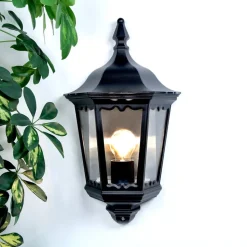 Lindby utendørs vegglampe Lieva, høyde 44 cm, svart, glass