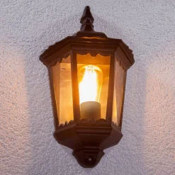 Lindby utendørs vegglampe Lieva, høyde 44 cm, svart, glass