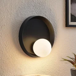 Lucande Andelina vegglampe, rund, svart