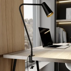 Lucande Angelina klemmelampe, svart/gull, metall, 47 cm