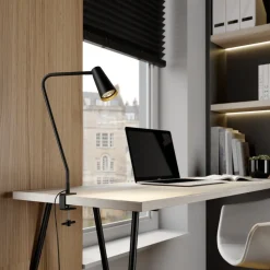 Lucande Angelina klemmelampe, svart/gull, metall, 47 cm