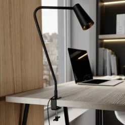 Lucande Angelina klemmelampe, svart/gull, metall, 47 cm