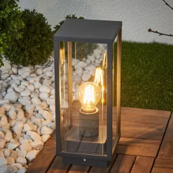 Lucande Annalea sokkellampe, 35 cm, antrasitt, IP54