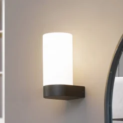 Lucande Basolo vegglampe til bad, svart, høyde 17,2 cm, glass