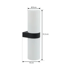Lucande Basolo vegglampe til bad, svart, høyde 31,5 cm, glass