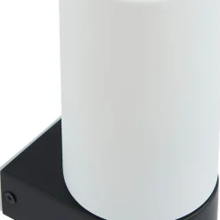 Lucande Basolo vegglampe til bad, svart, høyde 31,5 cm, glass