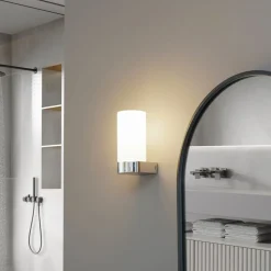 Lucande Basolo vegglampe til bad, krom, høyde 17,2 cm, glass