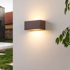 Lucande Bente utendørs vegglampe, rustfarget, aluminium, 11 cm