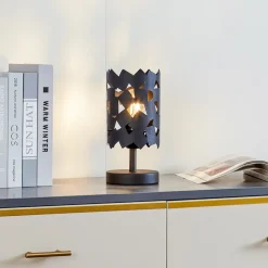 Lucande bordlampe Aeloria, svart, jern, Ø 12 cm, E27