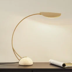 Lucande bordlampe Rivera, beige, metall, stein, 51 cm, G9