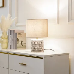 Lucande bordlampe Thalorin, 36,5 cm, svart/hvit, keramikk