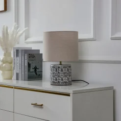 Lucande bordlampe Thalorin, 36,5 cm, svart/hvit, keramikk