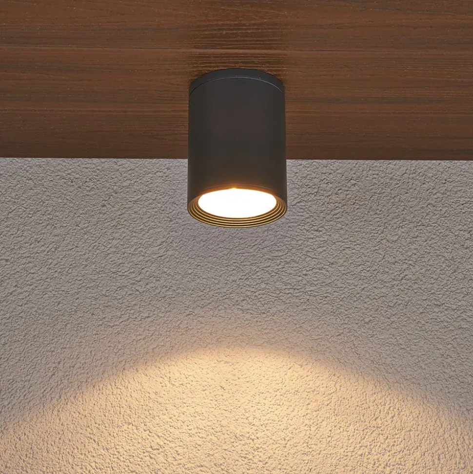 Lucande downlight Minna, antrasitt, 14 cm, IP54, E27