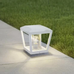 Lucande Dunia sokkellampe, hvit, metall, 24 cm, E27, IP54