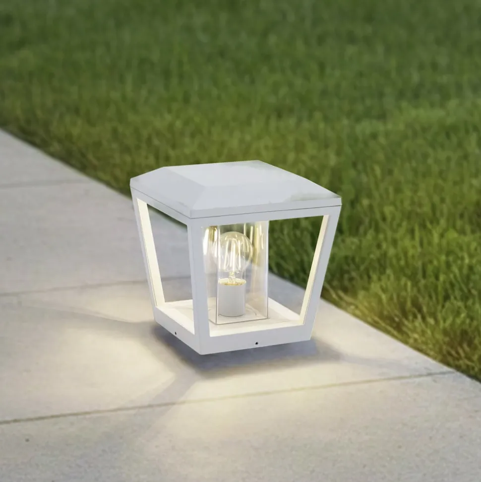 Lucande Dunia sokkellampe, hvit, metall, 24 cm, E27, IP54