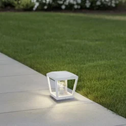 Lucande Dunia sokkellampe, hvit, metall, 24 cm, E27, IP54