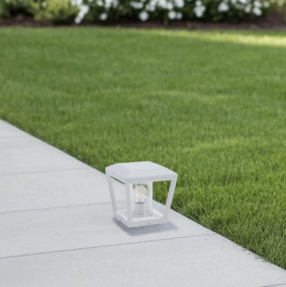 Lucande Dunia sokkellampe, hvit, metall, 24 cm, E27, IP54