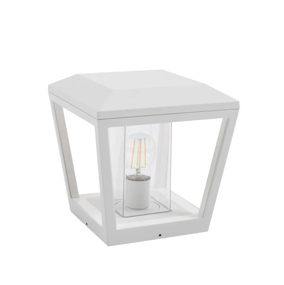 Lucande Dunia sokkellampe, hvit, metall, 24 cm, E27, IP54