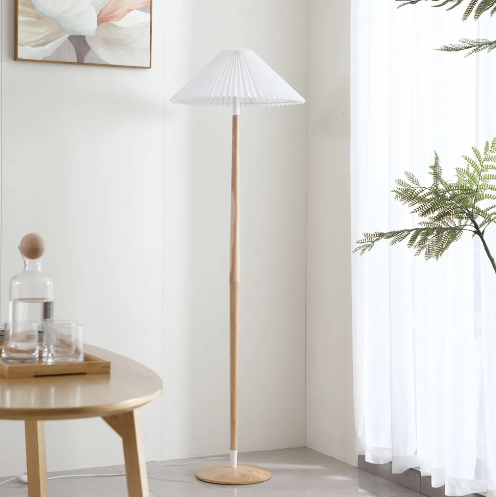 Lucande Ellorin gulvlampe, hvit, tre, Ø 47,5 cm, E27