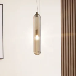 Lucande Freylin pendellampe, 1-lys, rav, glass, 6 cm