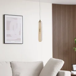 Lucande Freylin pendellampe, 1-lys, rav, glass, 6 cm