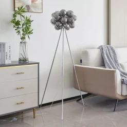 Lucande Gulvlampe Diborah, røykgrå, glass, 150 cm, G9