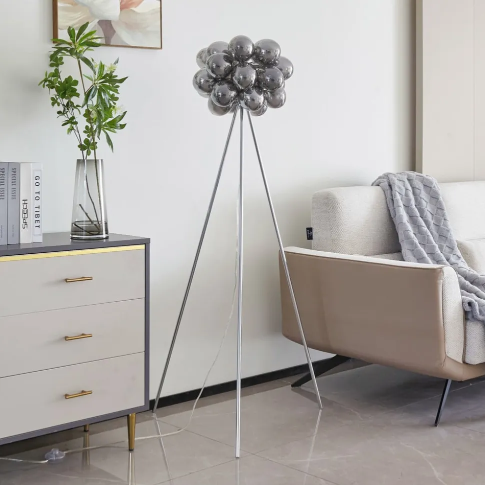 Lucande Gulvlampe Diborah, røykgrå, glass, 150 cm, G9