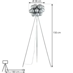 Lucande Gulvlampe Diborah, røykgrå, glass, 150 cm, G9