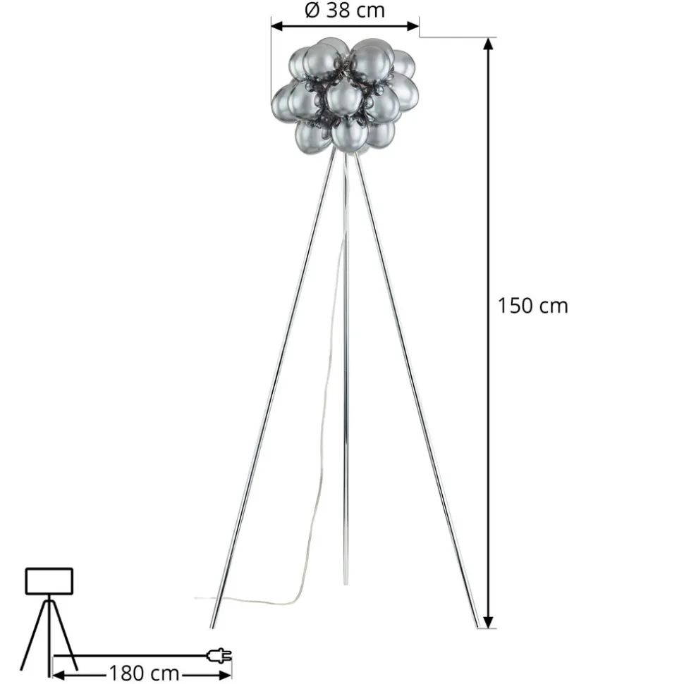 Lucande Gulvlampe Diborah, røykgrå, glass, 150 cm, G9