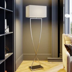 Lucande gulvlampe Evaine, krom/hvit, metall, 157 cm, E27