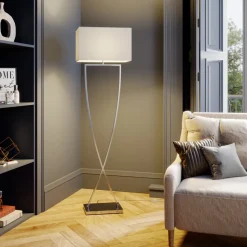 Lucande gulvlampe Evaine, krom/hvit, metall, 157 cm, E27