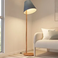 Lucande gulvlampe Jinda, blå, tre, stoff, 160 cm, E27