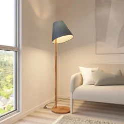 Lucande gulvlampe Jinda, blå, tre, stoff, 160 cm, E27