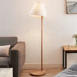 Lucande gulvlampe Jinda, hvit, tre, stoff, 160 cm, E27